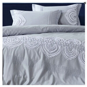 Melange Home King Gray Padma Embroidered Cotton Duvet 3-Piece Set